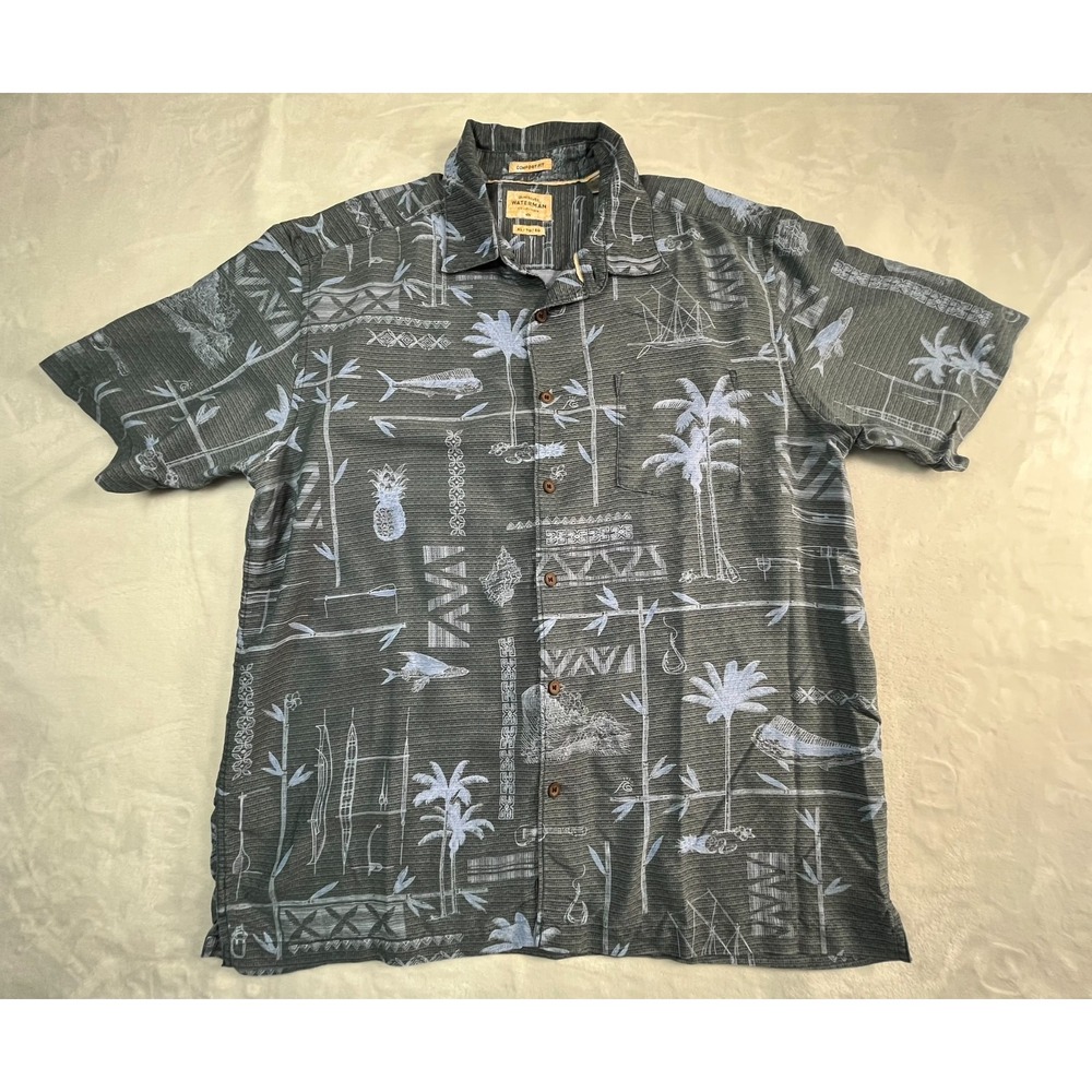 Quiksilver Waterman collection Mens XL Shirt Aloha Button Front Tropical Comfort